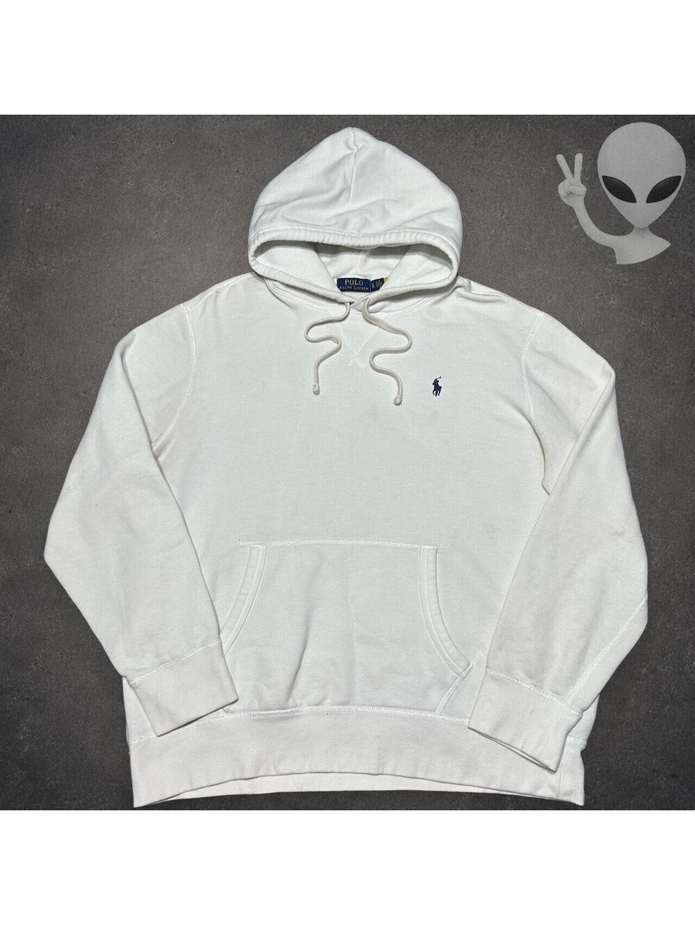 Polo Ralph Lauren Pullover Hoodie Men's XL White Fleece Pony Sweatshirt Flawed